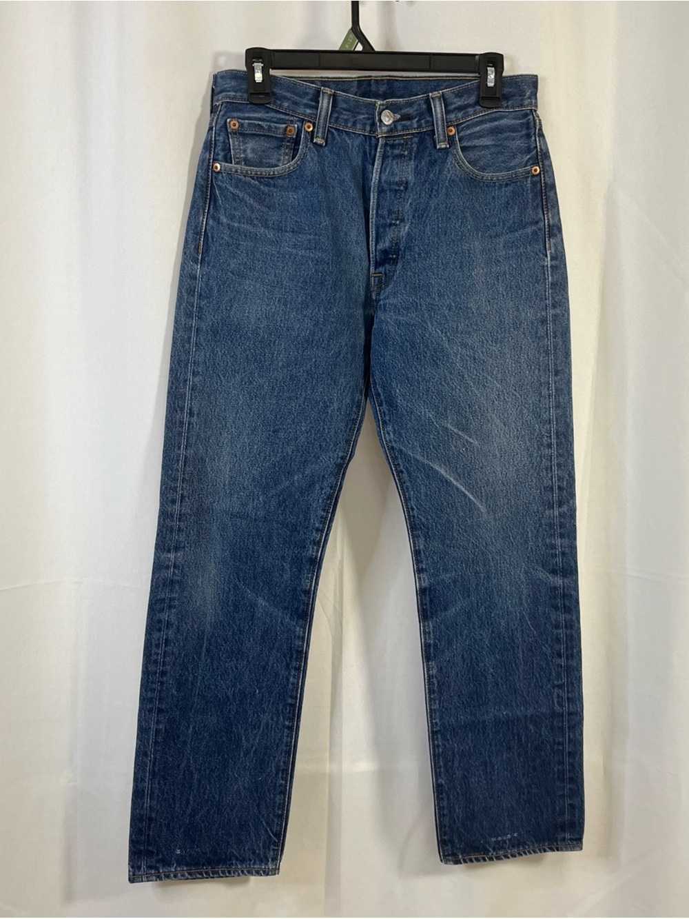 Levis 501 Original Fit Jeans Mens 31x32 Dark Wash Blue Straight Leg Button Fly